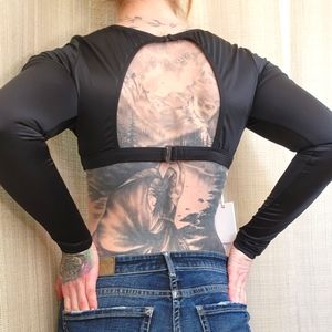 Good American Small 4 Black Open Back Long Sleeve Crop/Bra Top Festival